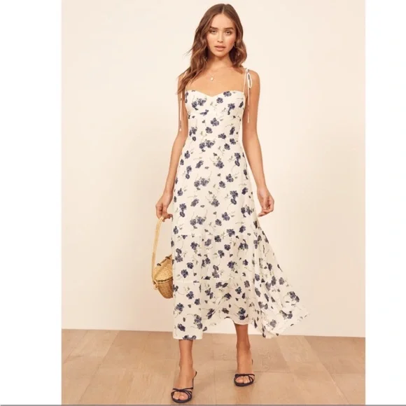 Reformation White and Blue Floral Midi Dress - Picture 1 of 12